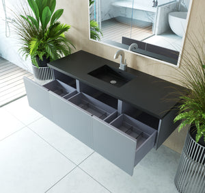 Vitri 60" Fossil Grey Single Sink Bathroom Vanity with VIVA Stone Solid Surface Countertop
