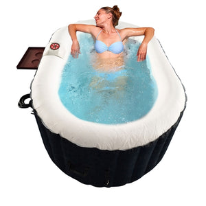Oval Black & White Inflatable Hot Tub With Drink Tray and Cover - 2 Person - 145 Gallon I SPAFAIR