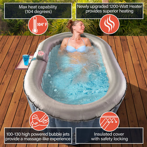 Oval Blue Inflatable Hot Tub With Drink Tray and Cover - 2 Person - 145 Gallon I SPAFAIR