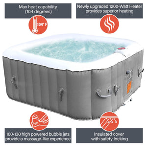 ALEKO Square Inflatable Hot Tub 2-4 Person with Cover I 160 Gallon I Portable Spa I Gray I SPAFAIR