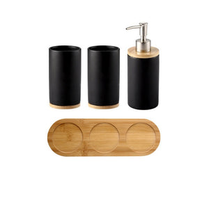 Ceramic Bamboo Bathroom Accessories Set I Toothbrush Holder I SPAFAIR