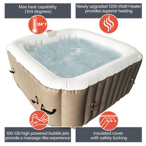 ALEKO Square Inflatable Hot Tub 2-4 Person with Cover I 160 Gallon I Portable Spa I Brown I SPAFAIR