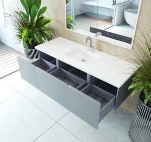 Vitri 60" Fossil Grey Single Sink Bathroom Vanity with VIVA Stone Solid Surface Countertop