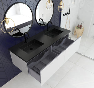 Vitri 60" Cloud White Double Sink Bathroom Vanity with VIVA Stone Solid Surface Countertop