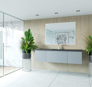 Vitri 66" Fossil Grey Single Sink Bathroom Vanity with VIVA Stone Solid Surface Countertop