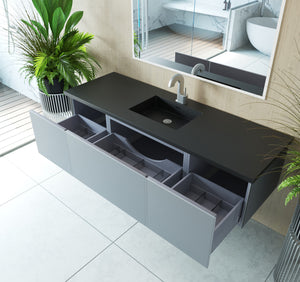 Vitri 66" Fossil Grey Single Sink Bathroom Vanity with VIVA Stone Solid Surface Countertop