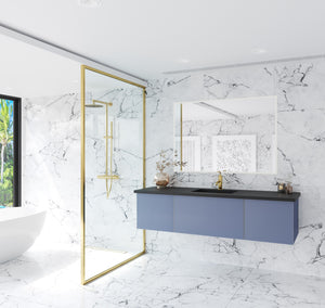 Vitri 66" Nautical Blue Single Sink Bathroom Vanity with VIVA Stone Solid Surface Countertop