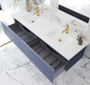 Vitri 72" Nautical Blue Double Sink Bathroom Vanity with VIVA Stone Solid Surface Countertop