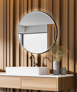 Brilliance Black Finish Round Bathroom Backlit Mirror LED