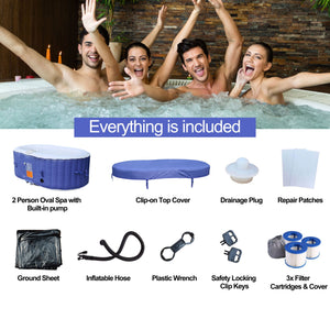 Oval Blue Inflatable Hot Tub With Drink Tray and Cover - 2 Person - 145 Gallon I SPAFAIR