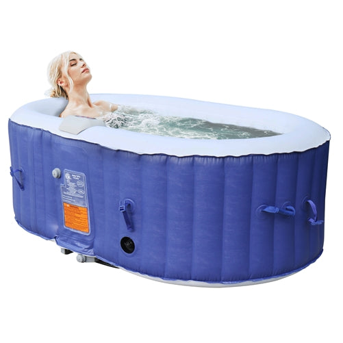 Oval Blue Inflatable Hot Tub With Drink Tray and Cover - 2 Person - 145 Gallon I SPAFAIR