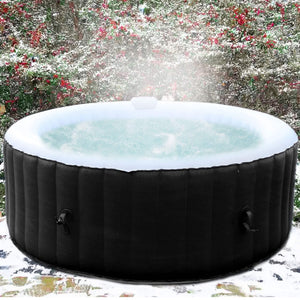 ALEKO Round Inflatable Hot Tub With Cover 2-4 Person - 210 Gallon - Black & White I SPAFAIR