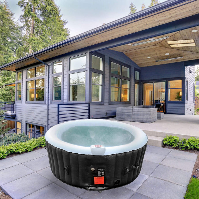 ALEKO Round Inflatable Hot Tub With Cover 2-4 Person - 210 Gallon - Black & White I SPAFAIR