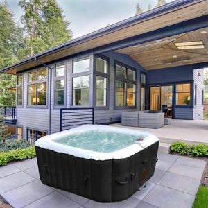 ALEKO Square Inflatable Jetted Hot Tub Spa With Cover - 6 Person - 265 Gallon - Black I SPAFAIR