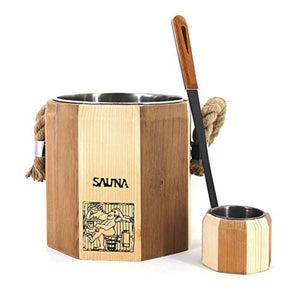Sauna Wooden Bucket & Water Scoop, 1.8 Gal I Sauna Accessories I SPAFAIR