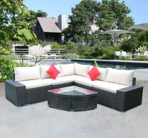 US STOCK Panana 7 Piece Large Outdoor Garden Yard Furnitures set Patio PE Rattan Wicker Sofa with Coffee Table Sectional Set