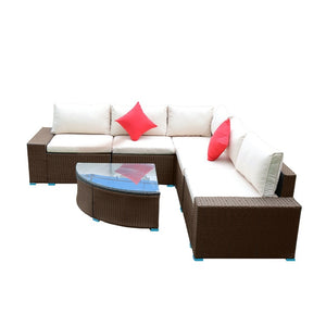 US STOCK Panana 7 Piece Large Outdoor Garden Yard Furnitures set Patio PE Rattan Wicker Sofa with Coffee Table Sectional Set