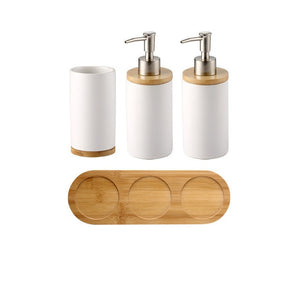 Ceramic Bamboo Bathroom Accessories Set I Toothbrush Holder I SPAFAIR